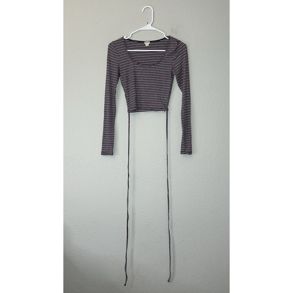 Garage Multicolor Striped Cropped Long Sleeve Shirt Women's XS Wrap Around